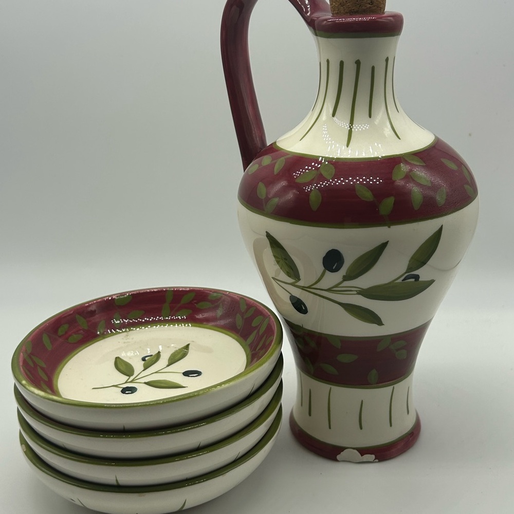 Ceramic Olive Oil Cruet and Dipping Bowl Set